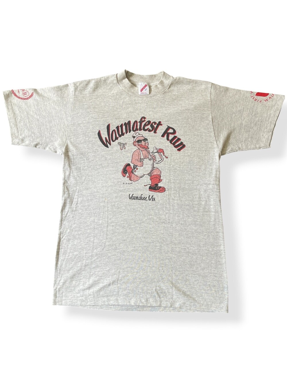 Vintage 90s Waunafest Run Race Sportswear Light Gray Graphic T-shirt Size Large